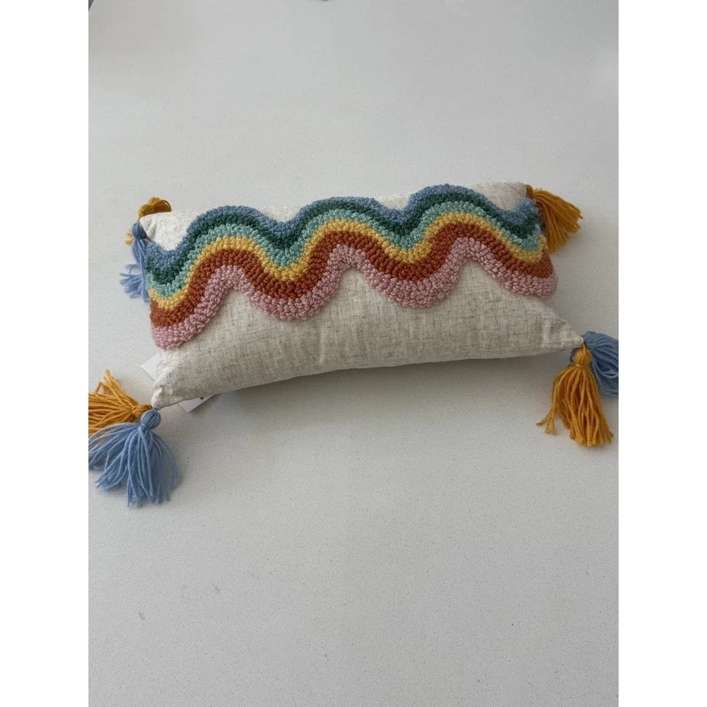 Peking Handicraft Wavy Rainbow Hook Pillow‎ With Tassels New With Tag